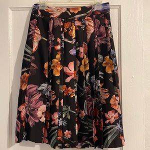JCrew Pleated Skirt Midnight Dutch Floral High Waist A-Line Satin - with pockets